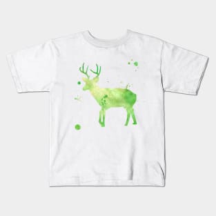 Green Deer Watercolor Painting 2 Kids T-Shirt